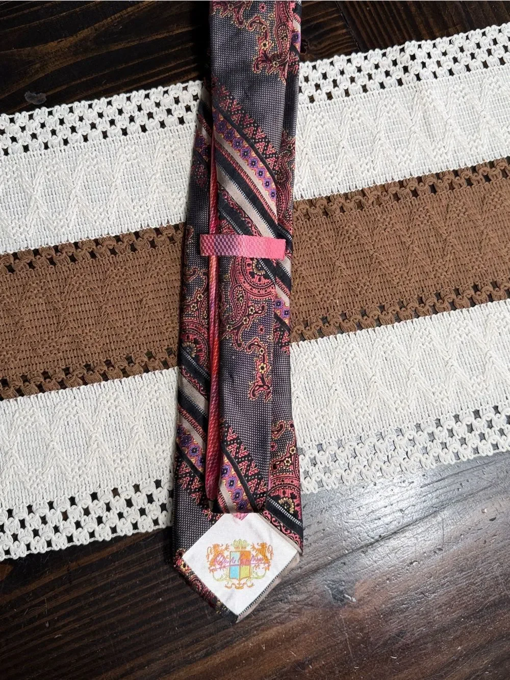 Robert Graham Men’s Grey & Peach Paisley Silk Neck Tie